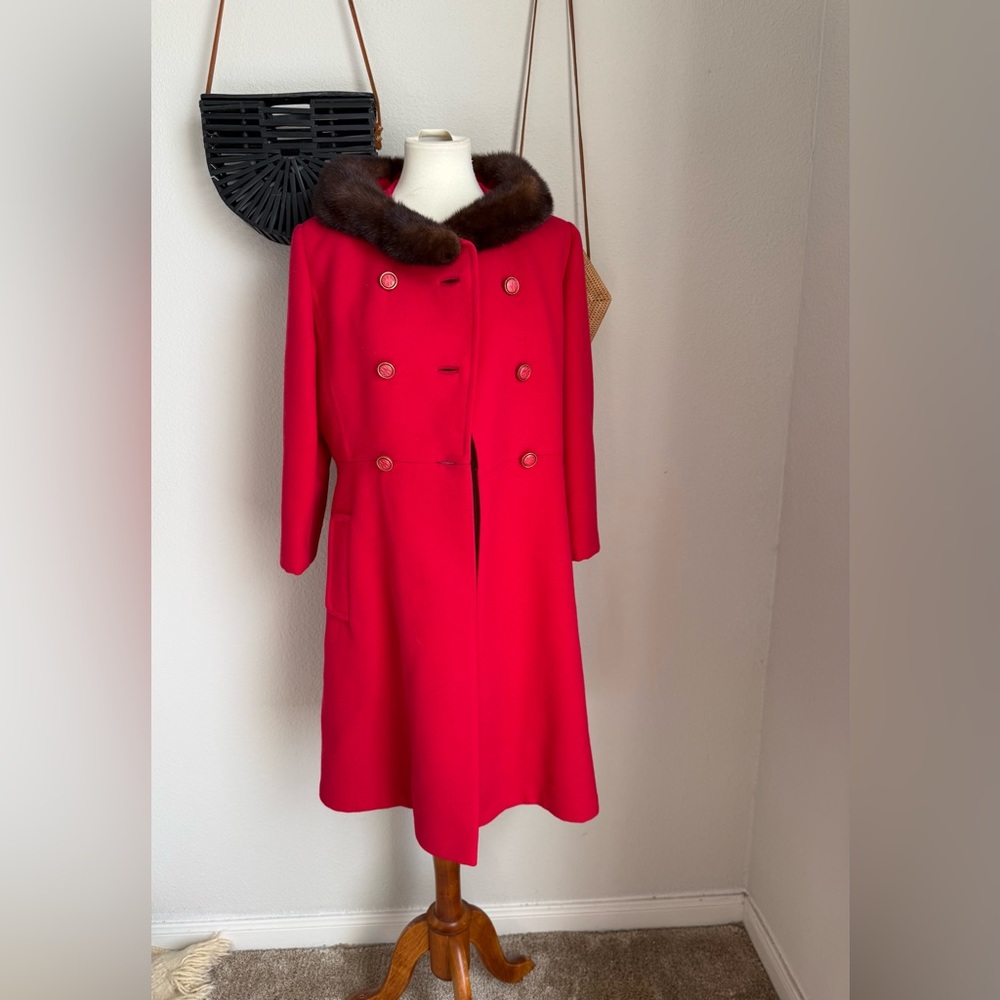Vintage 1950s/1960s Gus Mayer Red Faux Wool Fur Coat